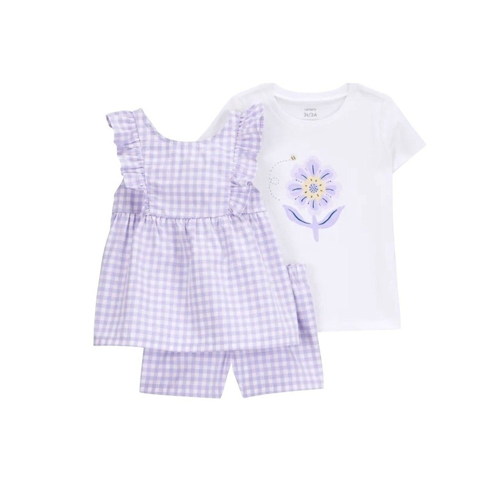 Carters‎ 3pc Clothing Set Toddler Girls 3T Purple White Gingham Floral New